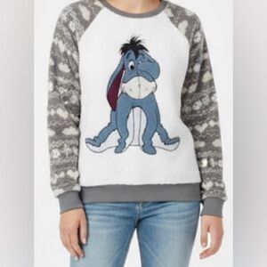 Disney Fleece Sweatshirt Women’s L Long Sleeve Gray/White Pullover Round Neck